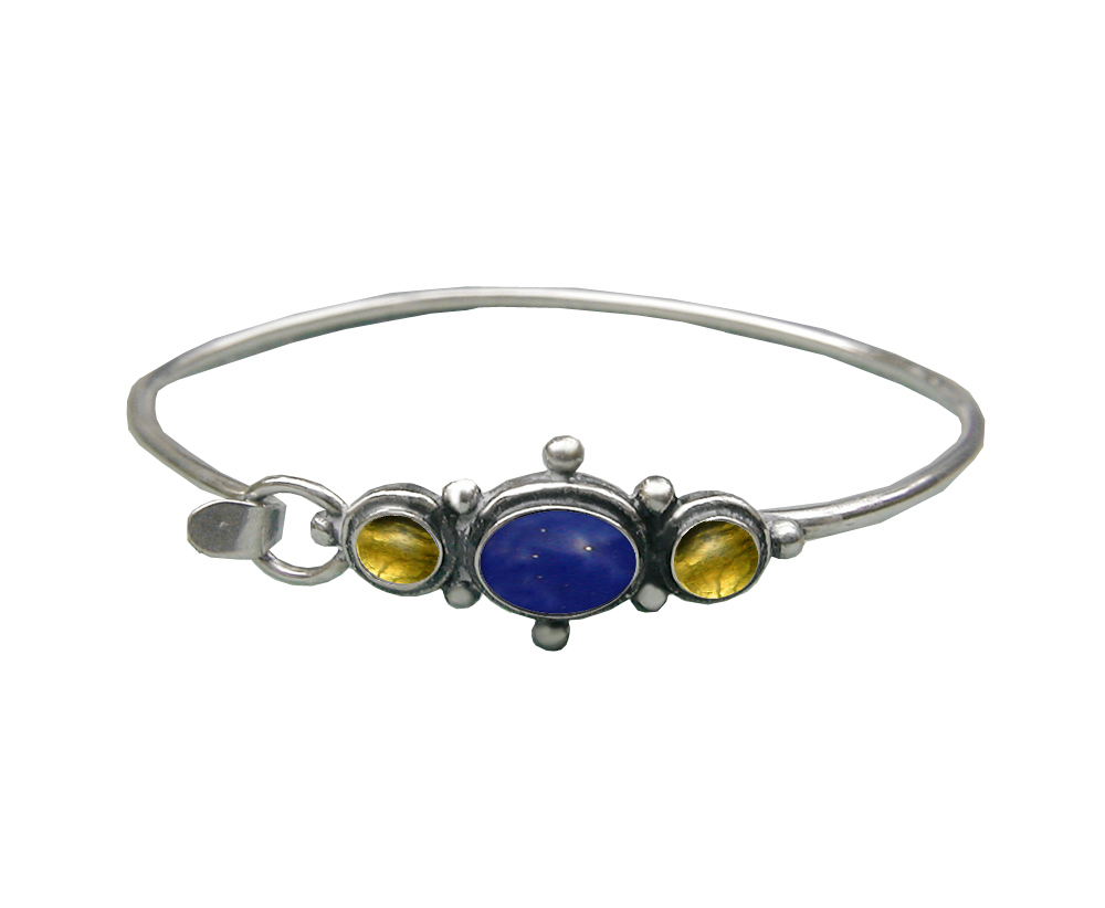 Sterling Silver Strap Latch Spring Hook Bangle Bracelet Lapis Lazuli And Citrine
